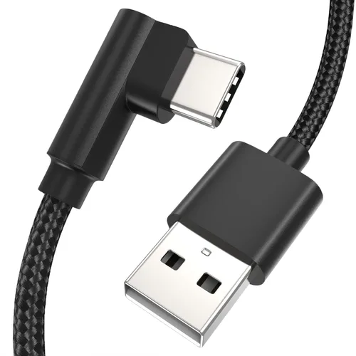 Cable USB C Corto de 90 Grados de 1 Pie, Paquete de 3 Cables de Carga de Ángulo Recto USB Tipo C de Carga Rápida, Cable de Nylon Trenzado USB A a