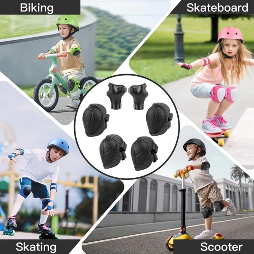Miniatura 7 de WayEee Juego de 6 piezas de equipo de protección para niños, rodilleras para niños de 3 a 14 años, rodilleras y coderas para niños pequeños, juego