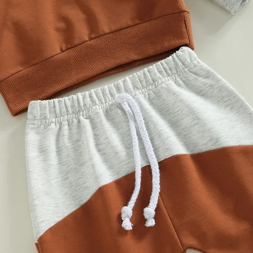 Miniatura 159 de Ropa de bebé niño 3 6 9 12 18 24M 3T Conjunto de pantalones con capucha patchwork sudadera con capucha pantalones de rayas traje de otoño invierno