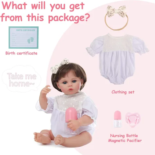 Miniatura 8 de Lifelike Reborn Baby Dolls, 18 Inch Realistic Baby Doll Silicone Full Body Real Life Girls Dolls with Anatomically Correct Muñecas Reales para Miñas