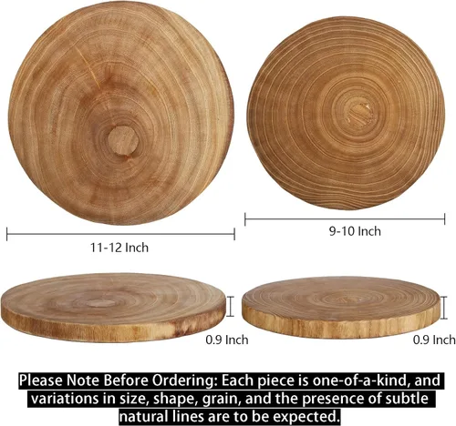Miniatura 2 de Nicunom Paquete de 2 tablas grandes de madera para servir, 9"-10"/11"-12", tabla redonda para servidor de queso de madera, rebanadas de madera