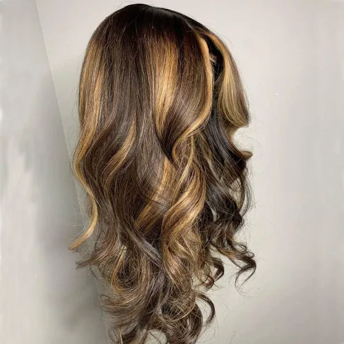 Miniatura 3 de Peluca de cabello humano ondulado con reflejos rubios y marrones, encaje frontal, sin pegamento, prearrancada, Remy brasileño, densidad 150, 12