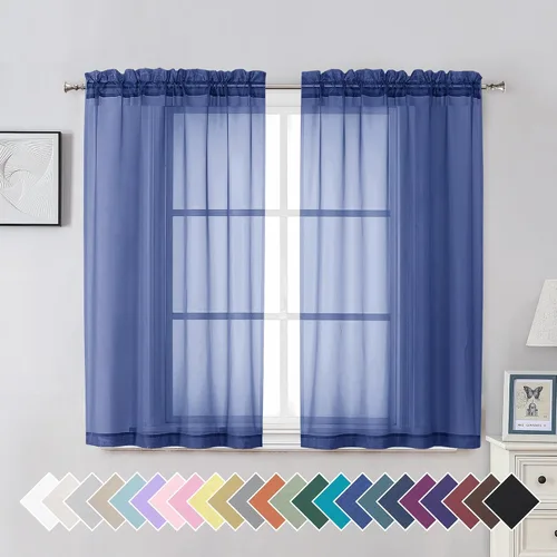 Miniatura 100 de Aiyufeng 2 paneles de cenefa transparente negra de 14 pulgadas de largo, cortinas cortas negras transparentes para dormitorio, cortinas de cocina