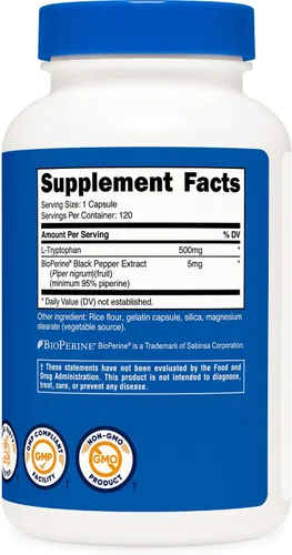 Miniatura 5 de Nutricost L-triptófano 500 mg, 120 cápsulas (2 botellas)