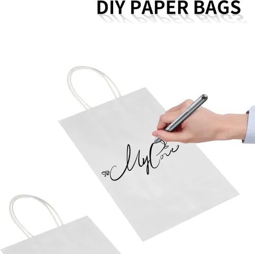 Miniatura 5 de Toovip Paquete de 50 bolsas pequeñas de papel kraft blanco de 5.25 x 3.25 x 8.25 pulgadas con asas a granel, bolsas de envolver regalos