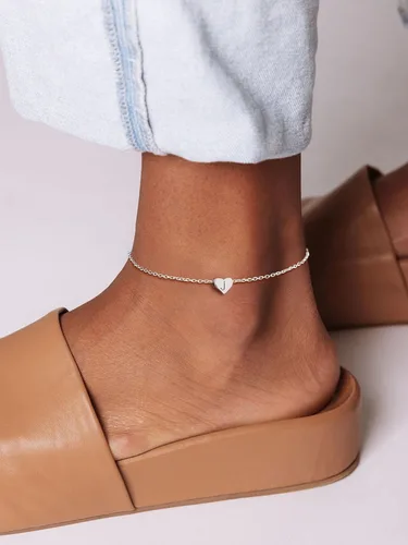 Miniatura 2 de ChicSilver Tobilleras de plata de ley 925 con iniciales para mujer, delicada pulsera de tobillo de corazón de playa, joyería de pie ajustable