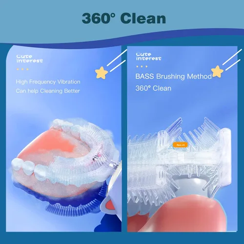 Miniatura 6 de Cepillo de dientes eléctrico para niños, cepillo de dientes en forma de U, cepillo automático sónico para niños con 5 cabezales de cepillo, 6 modos