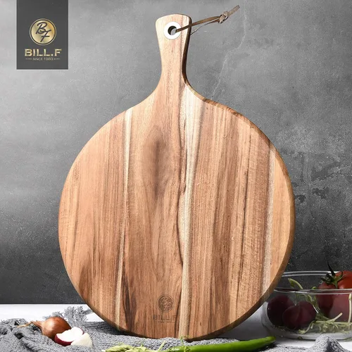 Miniatura 7 de BILL.F Pala para Pizza de Madera de Acacia, Tabla de Cortar de 10", Tabla de Paddle para Queso, Bandeja de Pan y Galletas para Servir y Preparación