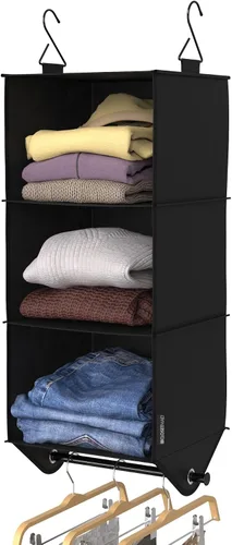 Miniatura 4 de ClosetMaid Organizador de armario colgante de tela de 3 estantes con barra de ropa para camisas, suéteres, pantalones, sombreros, zapatos, monederos