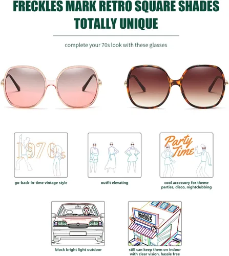 Miniatura 4 de Freckles Mark Gafas de sol cuadradas de gran tamaño de los años 70 para mujer, marco de plástico rectangular vintage