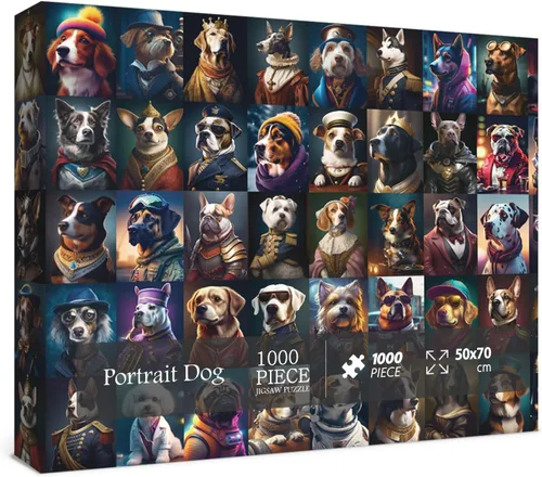Miniatura 2 de Rompecabezas de perro de retrato de 1000 piezas para adultos, rompecabezas de animales para adultos, divertido rompecabezas de bulldog de cachorro