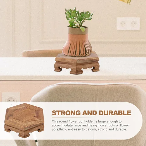 Miniatura 4 de DECHOUS Soporte de exhibición de taburete de madera, soporte hexagonal para plantas de madera, pequeño soporte rústico para flores, pedestal