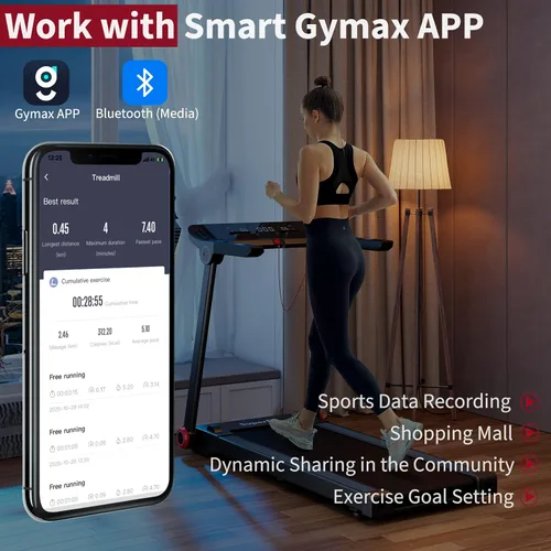 Miniatura 5 de Goplus Cinta de correr plegable de 3.75 HP, caminadora independiente Superfit con aplicación, 12 programas preestablecidos, pantalla LCD, monitor