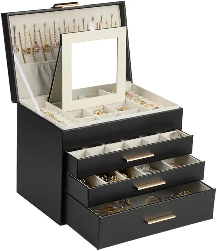 Caja de joyería BOOVO para mujeres, organizador de joyas de 5 capas con colgador para collares y cajones, caja grande de joyería para aretes,