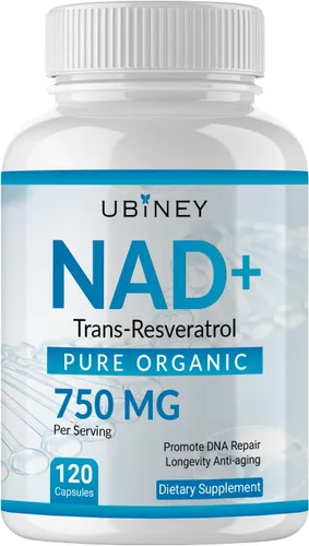 NAD+ 750mg con Trans-Resveratrol – Suplemento de dinucleótido de adenina de nicotinamida orgánica pura – Reparación de ADN, energía celular, apoyo