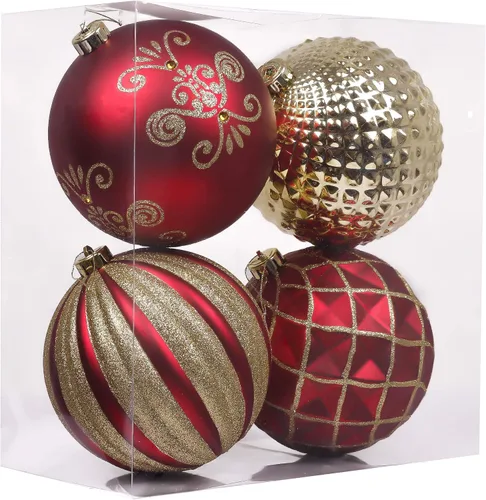 Valery Madelyn Adorno grande para árboles de Navidad, 4 unidades, 5.9 pulgadas, rojo y dorado, inastillable, adornos de bola colgante de lujo a