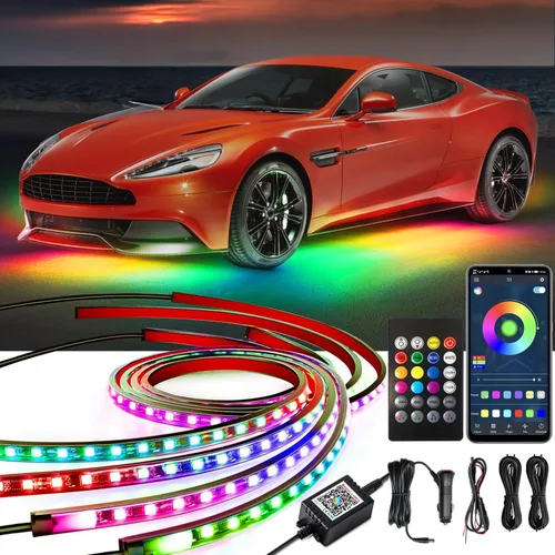 Yielinth Kit de Luces Underglow, Luces RGB-IC Bajo el Automóvil con Color de Ensueño Danzante Perseguidor, 213 Modos de Escena, Control por App y