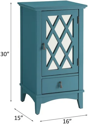 Miniatura 3 de Acme Mesa decorativa de madera Ceara con cajón de almacenamiento y puerta de cristal en color verde azulado