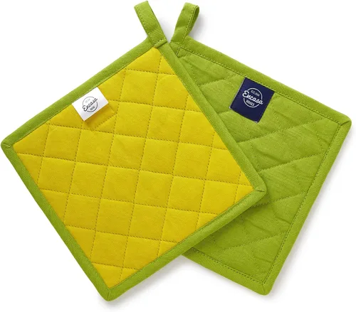 Miniatura 19 de Encasa XO Juego de 2 soportes para ollas de algodón resistentes al calor con lazo para colgar, color azul escocés, almohadillas acolchadas multiusos