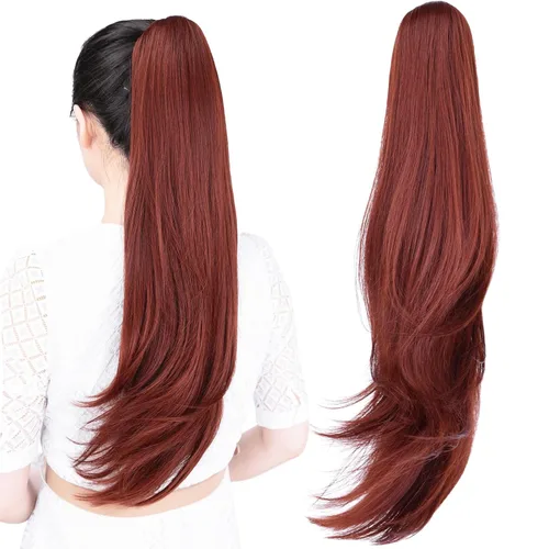 Miniatura 5 de Extensión de cola de caballo, extensiones de cabello con clip de garra de 24 pulgadas, extensiones de cabello largo y lacio, extensión de cabello