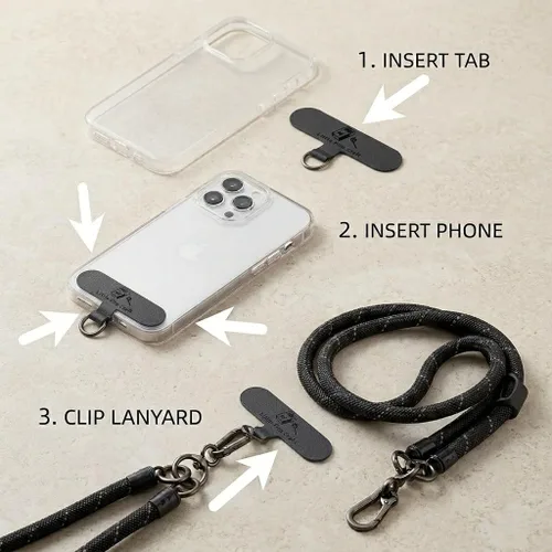 Miniatura 6 de Cordón cruzado para teléfono celular, correa de muñeca alrededor del cuello para la mayoría de teléfonos inteligentes, auriculares, llavero de Negro