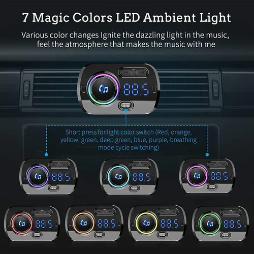 Miniatura 5 de Transmisor FM Bluetooth 5.0 manos libres kit de coche con carga rápida QC 3.0 adaptador de radio de coche con micrófono CVC reducción de ruido