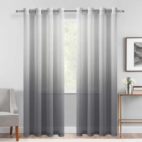 Miniatura 30 de DWCN Cortinas Transparentes Ombré - Cortinas de Lino Sintético con Gradiente Semi Voile con Ojales en la Parte Superior para Dormitorio y Sala
