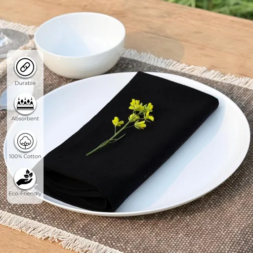 Miniatura 2 de Ramanta Home Juego de 12 Servilletas de Cena de Algodón Negro Servilletas de Tela 100% Algodón de 18x18 Pulgadas Servilletas de Mesa de Tela