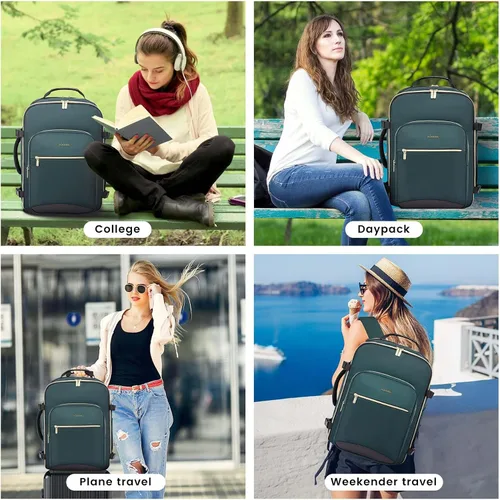 Miniatura 8 de LOVEVOOK Mochila de viaje grande de 40L para mujeres y hombres, mochila de mano aprobada por aerolíneas, Verde-negro, Mochila de viaje