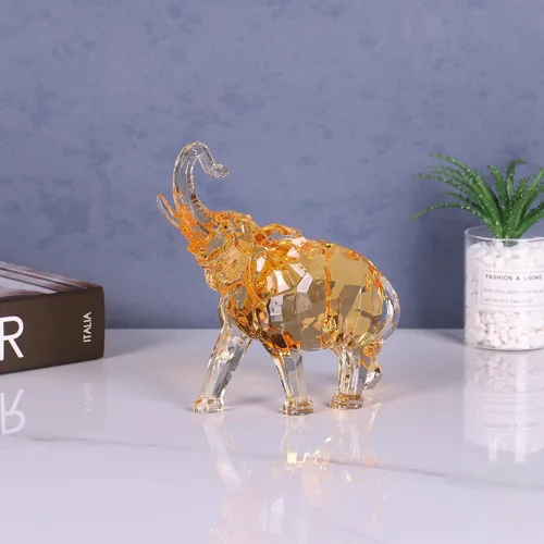 Miniatura 8 de Figuras de elefante acrílico transparente con acabado de cristal, estatuas africanas de alta gama para decoración del hogar, elefante con tronco