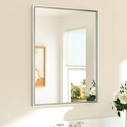 Miniatura 15 de TETOTE Espejo de Baño Dorado de 16" x 20" Latón Dorado Cepillado Rectangular con Marco Biselado Espejo de Tocador de Baño para Sobre el Lavabo