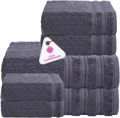 Miniatura 150 de CASA COPENHAGEN Juego de 6 toallas de palomitas de maíz, color azul polvoriento, 21.16 oz/m², 2 toallas de baño, 2 toallas de mano y 2 toallas