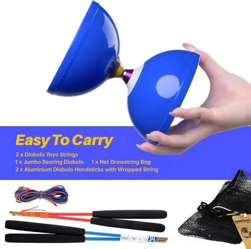 Miniatura 7 de MAGICYOYO Pro Triple Bearing Diabolo Tamaño mediano 5" Azul. Juguete Yoyo chino Diabolo de alto rendimiento con 2 pares de palos de carbono + 2