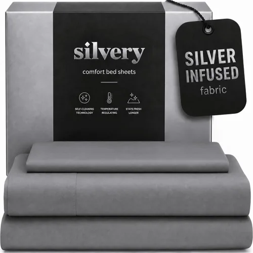 Miniatura 15 de Silvery Juego de sábanas con infusión de plata, tela ultrasuave que regula la temperatura con tecnología de autolimpieza que se mantiene fresca 3