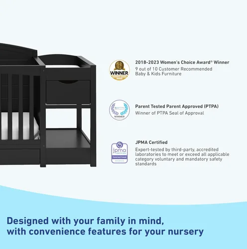 Miniatura 4 de Graco Bellwood - Cuna convertible 5 en 1 y cambiador con cajón (negro) - Certificado GREENGUARD Gold, cajón de almacenamiento de tamaño completo, se