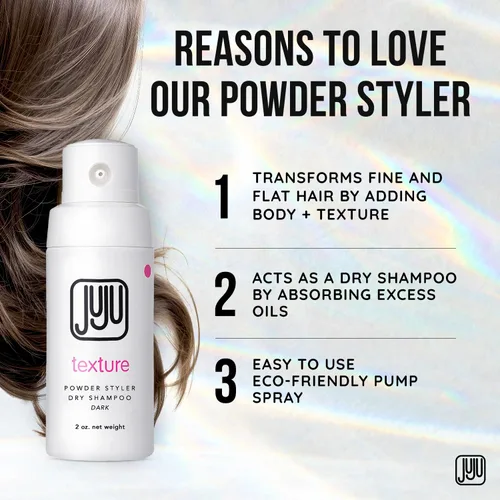 Miniatura 4 de Juju Styling Texture Powder & Travel Size Champú seco para mujeres y hombres, bomba de 2 onzas (oscuro), champú seco sin aerosol para mujeres