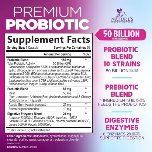 Miniatura 2 de Probióticos, 60 mil millones de UFC por porción, probióticos con prebióticos para apoyo a la salud digestiva e inmunológica para mujeres y hombres