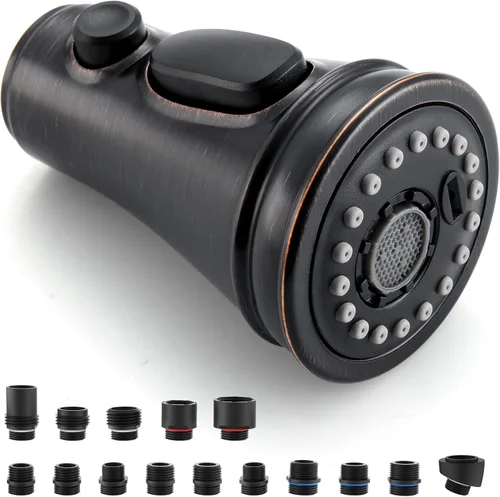 Cabezal rociador de repuesto para grifo de cocina, con 15 adaptadores, rociador de grifo extraíble con boquilla de 3 funciones, bronce aceitado,