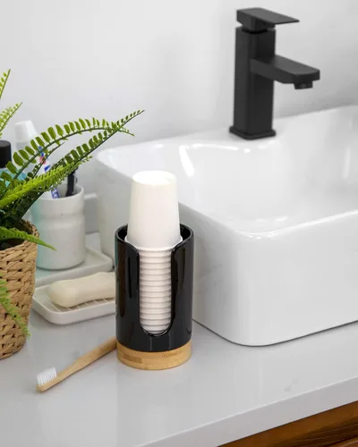 Miniatura 9 de Dispensador de tazas de baño de cerámica, soporte desechable de papel y plástico de 3 a 5 onzas, dispensador de tazas de enjuague bucal para baño