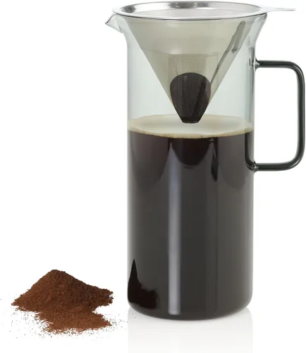 AdHoc Impact Pour Over - Cafetera con recipiente de vidrio de 1 litro, filtro de acero inoxidable reutilizable de doble capa, cafetera