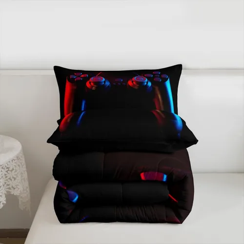 Miniatura 7 de Juego de edredón de videojuegos para niños, niñas y hombres, juego de ropa de cama con estampado de consola de videojuegos negro, decoración