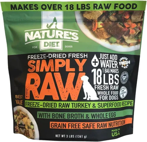 Miniatura 9 de Nature's Diet Simply Raw - Comida integral liofilizada – Hace 18 libras de alimentos frescos con músculo, órganos, caldo de huesos, huevo entero