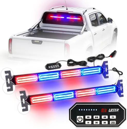 Miniatura 10 de Barra de luces estroboscópicas de advertencia intermitentes de emergencia de 2 x 17.7 pulgadas con controlador de pantalla digital, 20 patrones