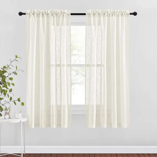 Miniatura 24 de NICETOWN Cortinas traslúcidas cortas para dormitorio, 45 pulgadas de largo, con textura de lino, cortinas semitransparentes de gasa que mantienen