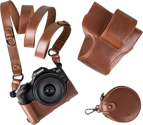 Miniatura 11 de MUZIRI KINOKOO Funda Protectora para Cámara Canon EOS R50/R100 y Objetivo de 18-45mm, de Piel Sintética EOSR50 R100 Incluyendo Media Funda, Tapa