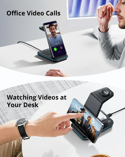 Miniatura 6 de Cargador inalámbrico para Samsung y Android: estación de carga JoyGeek 3 en 1 para S26/S25/S24/S23/S22/S21/S20/Note20/Z Fold&Flip, Galaxy Negro