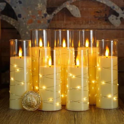 Miniatura 4 de Eebuss Velas sin llama con cuerda de estrella incrustada, velas LED de pilar a pilas con temporizador y control remoto, decoración del hogar