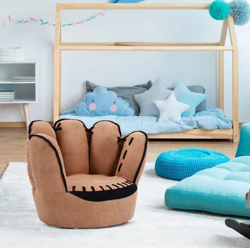 Miniatura 4 de Costzon Sofá para niños con estructura de madera maciza y diseño de guante de béisbol, sillón para niños para sala de juegos, guardería, jardín
