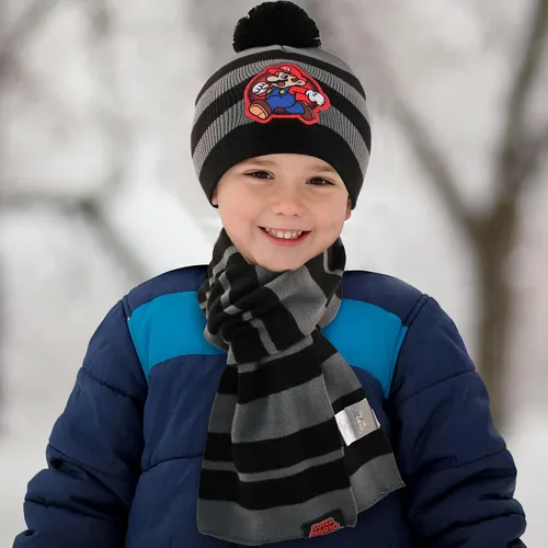 Miniatura 2 de Nintendo Conjunto de gorro de invierno, bufanda y guantes para niños, Super Mario para edades de 4 a 7 años