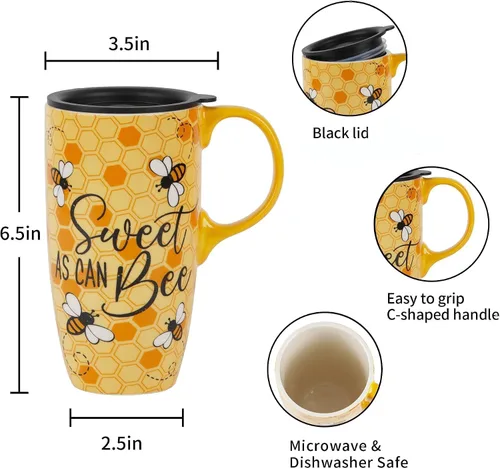 Miniatura 9 de Topadorn Taza de viaje de cerámica con tapa y asa para hombres y mujeres, para trabajo de oficina, apta para microondas y lavavajillas, 17 onzas